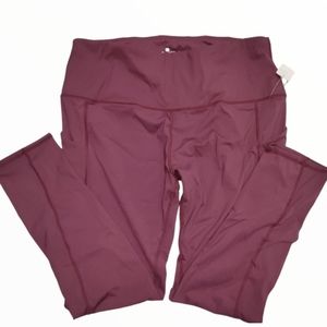 XL - High Waist Yoga Leggings with  Pockets, Tummy Control,  - in Burgundy